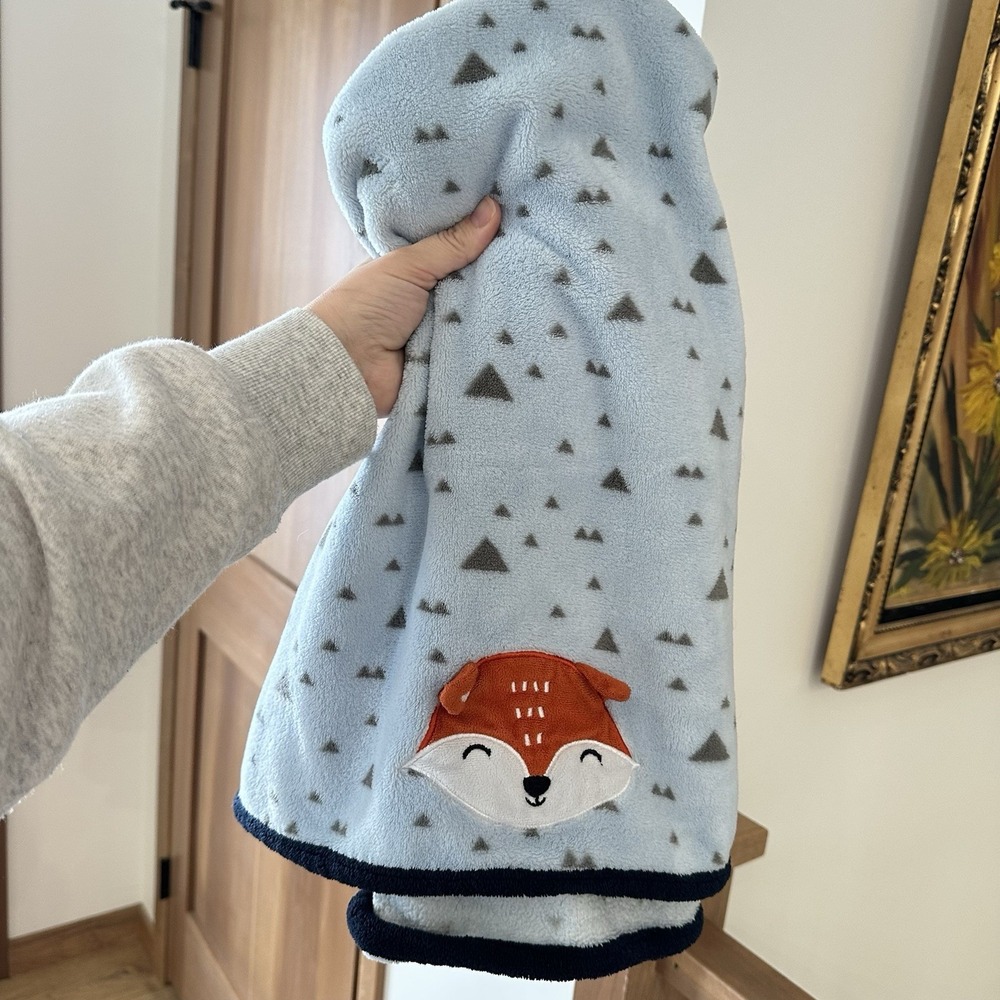 Parent's Choice Walmart Blue Fox Gray Triangles Fleece Baby Blanket Lovey 40x30‎